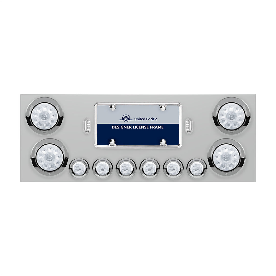 SS Rear Center Panel With 4X 10 LED 4" Lights &amp; 6X 9 LED 2" Lights &amp; Visors -Red LED/Clear Lens
