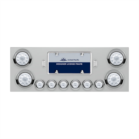 SS Rear Center Panel With 4X 10 LED 4" Lights & 6X 9 LED 2" Lights & Visors -Red LED/Clear Lens