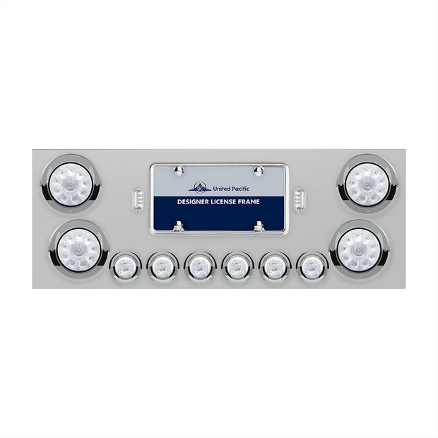 SS Rear Center Panel With 4X 10 LED 4" Lights & 6X 9 LED 2" Lights & Visors -Red LED/Clear Lens