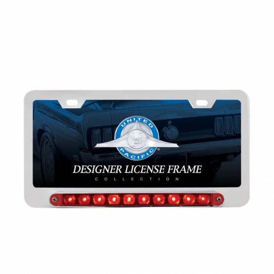 Deluxe License Plate Frame W/Split Turn Function LED Light - Chrome