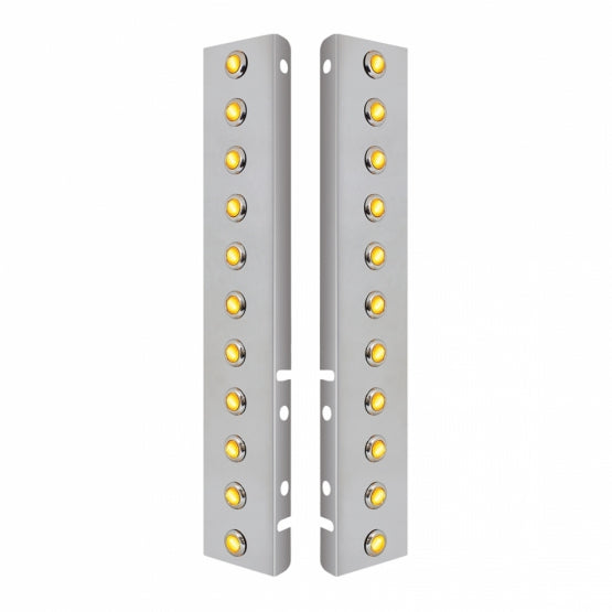 SS Front Air Cleaner Bracket With 22X 3 Amber Hi/Lo LED 3/4" Mini Crystal Lights &amp; SS Bezels For Peterbilt-Amber Lens