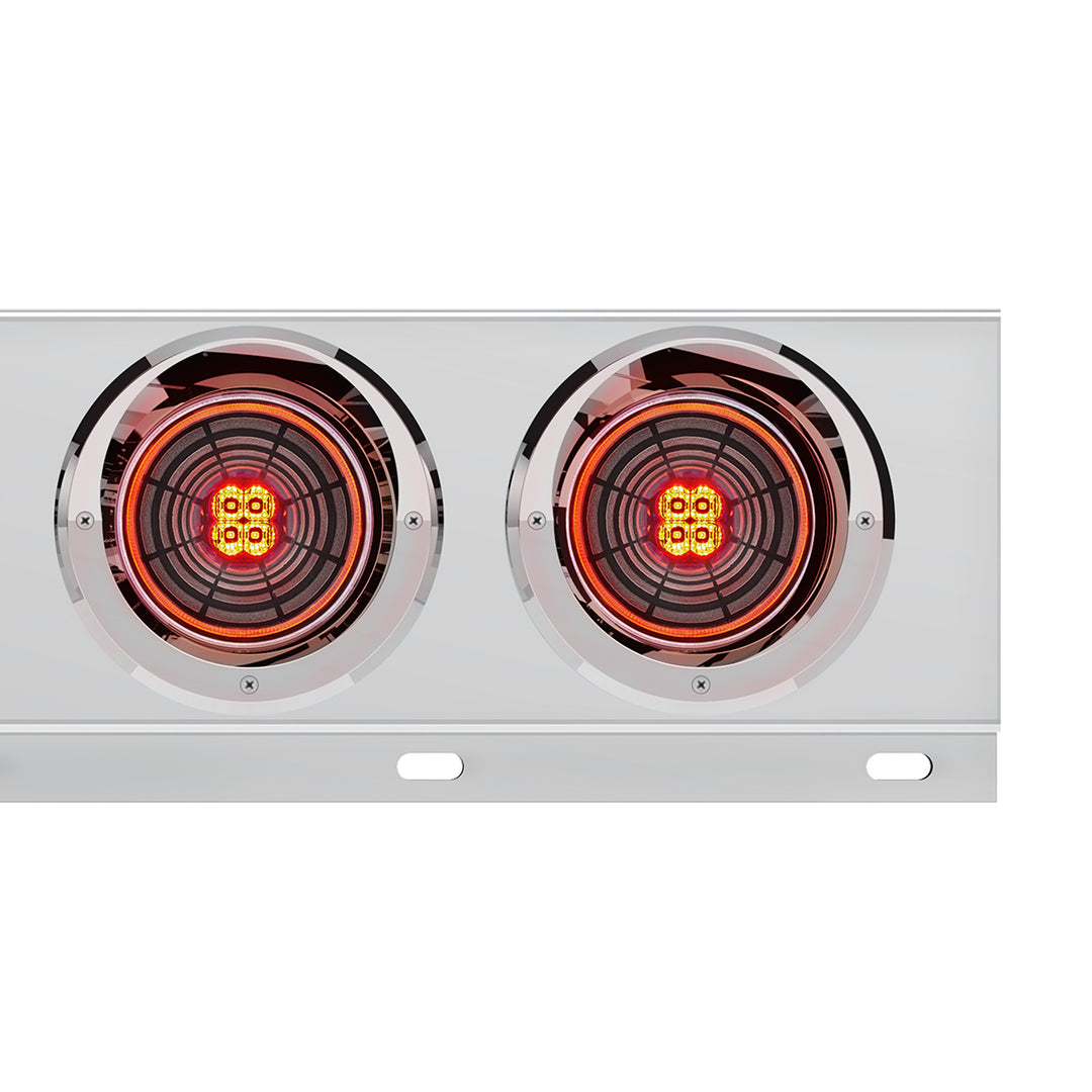 3-3/4" Bolt Pattern SS Spring Loaded Bar With 6X 4" 13 LED Abyss Lights &amp; Visors - Red LED/Clear Lens (Pair)