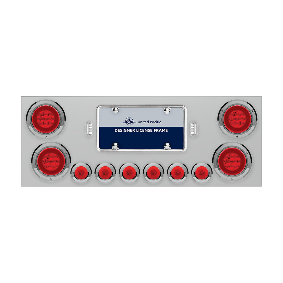 SS Rear Center Panel With 4X 21 LED 4" GloLight &amp; 6X 6 LED 2" GloLight &amp; Bezels -Red LED &amp; Lens