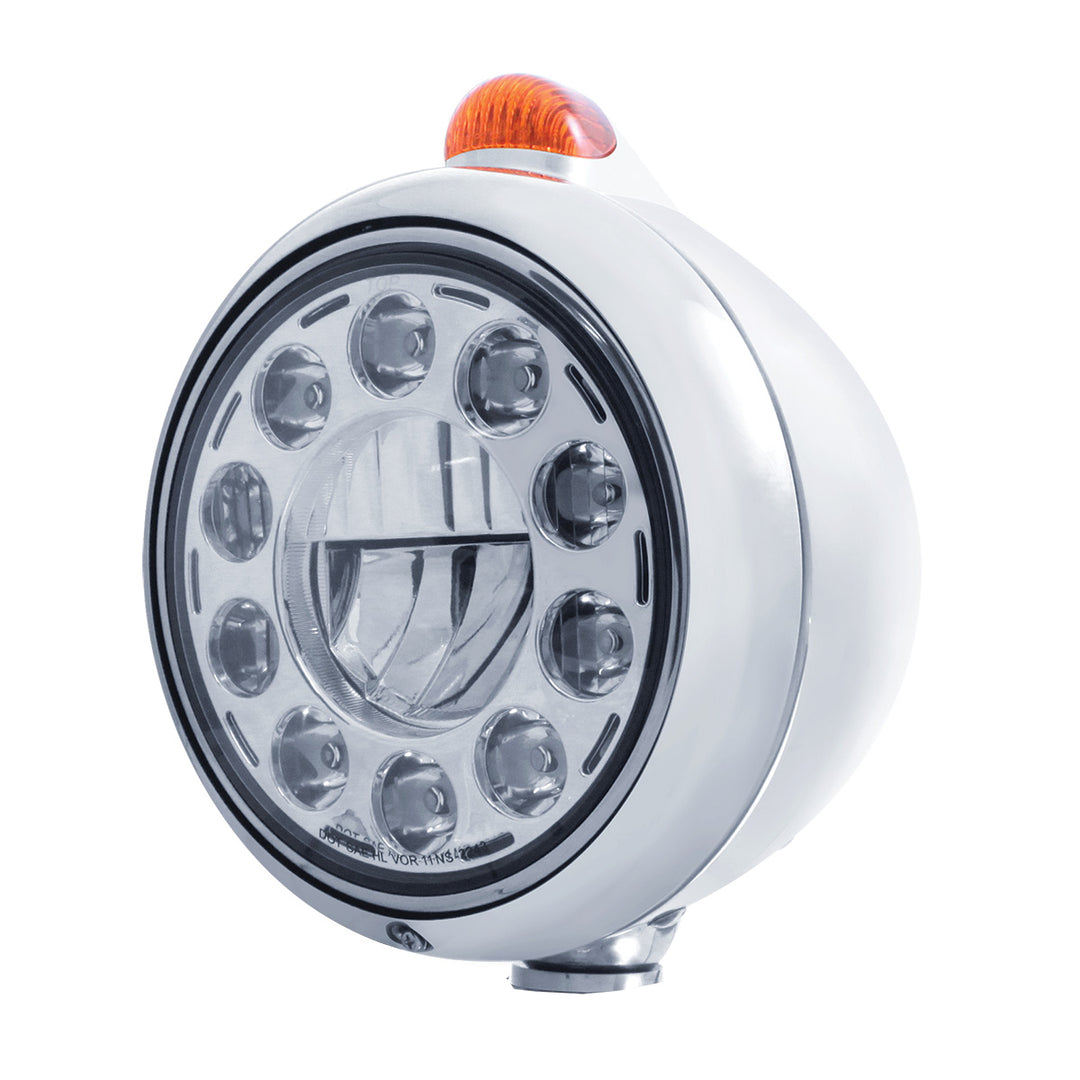 Stainless Steel Guide 682-C Headlight 11 LED Bulb &amp; Dual Mode LED Signal-Amber Lens