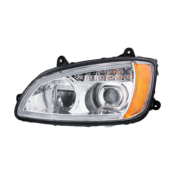 Chrome Full LED Projection Headlight With Turn Signal &amp; Position Light Bar For 2008-2017 Kenworth T660 - Driver