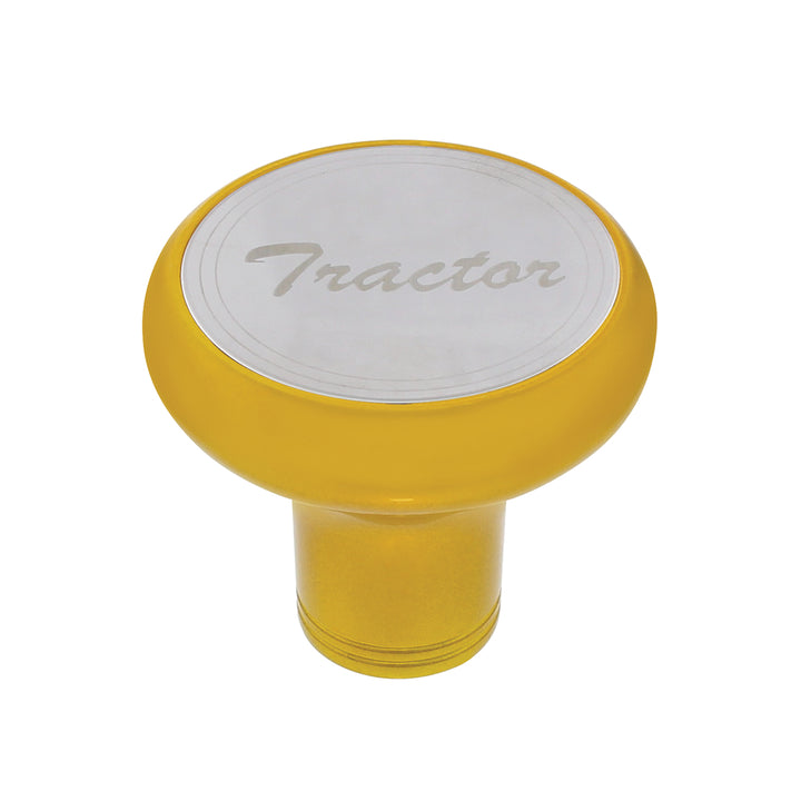 Deluxe Aluminum Screw-On Air Valve Knob With Stainless Tractor Plaque - Electric Yellow