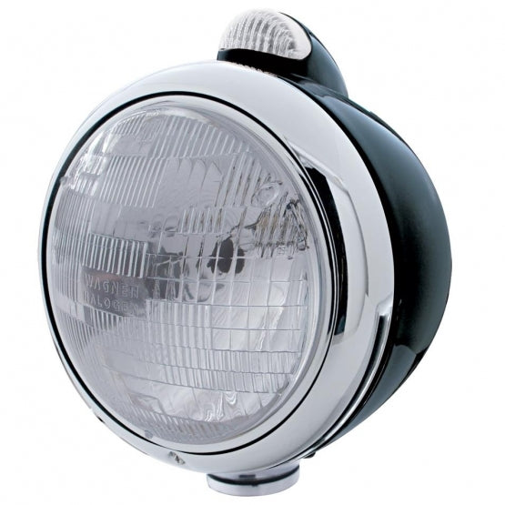 Black Guide 682-C Style Headlight H6024 & LED Turn Signal - Clear Lens