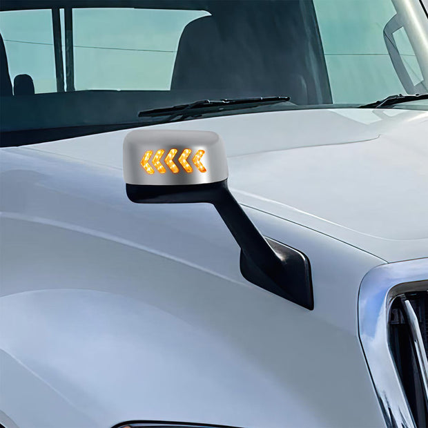 Chrome Plastic Hood Mirror Assembly With Sequential LED Turn Signals For 2018-2024 International LT-Passenger