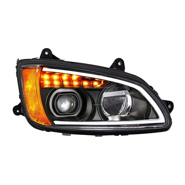 Black Full LED Projection Headlight With Turn Signal &amp; Position Light Bar For 2008-2017 Kenworth T660 - Passenger