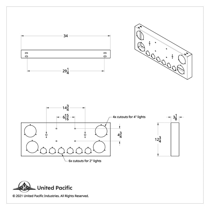 SS Rear Center Panel With 4X 7 LED 4" Reflector Lights &amp; 6X 9 LED 2" Lights &amp; Visors -Red LED &amp; Lens