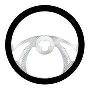 18" Chrome Aluminum "Scorpion" Style Steering Wheel With Black Leather Rim