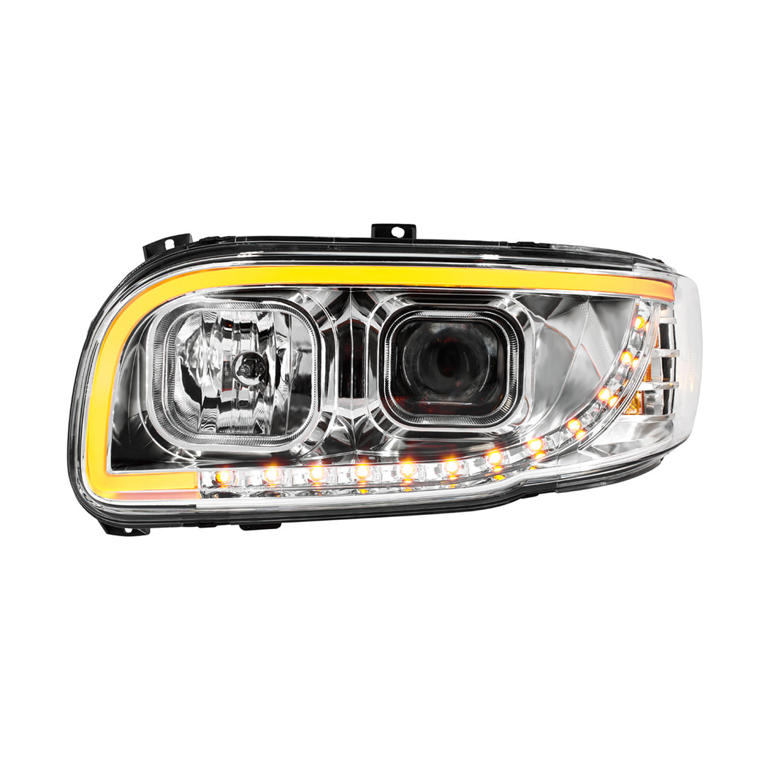 Chrome Projection Headlight With LED Turn Signal &amp; Light Bar For 2008-2024 Peterbilt 389-Driver