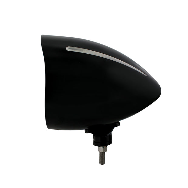 Black "Billet" Style Groove Headlight With Visor 9007 Bulb With White LED Halo Rim