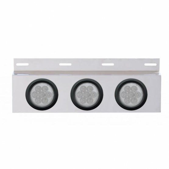 Stainless Top Mud Flap Plate With 3X 7 LED 4" Reflector Lights &amp; Grommets - Red LED/Clear Lens (Each)