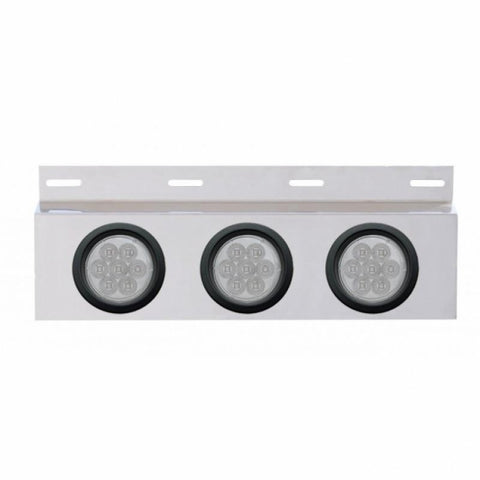 Stainless Top Mud Flap Plate With 3X 7 LED 4" Reflector Lights & Grommets - Red LED/Clear Lens (Each)