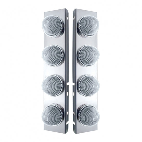 SS Front Air Cleaner Bracket W/8X 17 LED Beehive Lights &amp; SS Bezels For Peterbilt -Amber LED/Clear Lens (Pair)