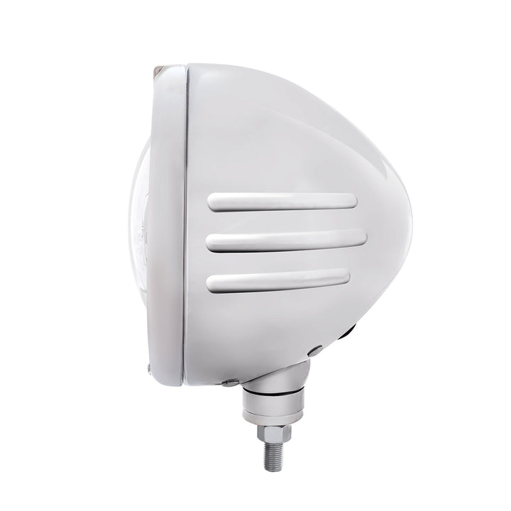 Stainless Steel Classic Embossed Stripe Headlight 5 LED Bulb &amp; Dual Mode LED Signal-Clear Lens