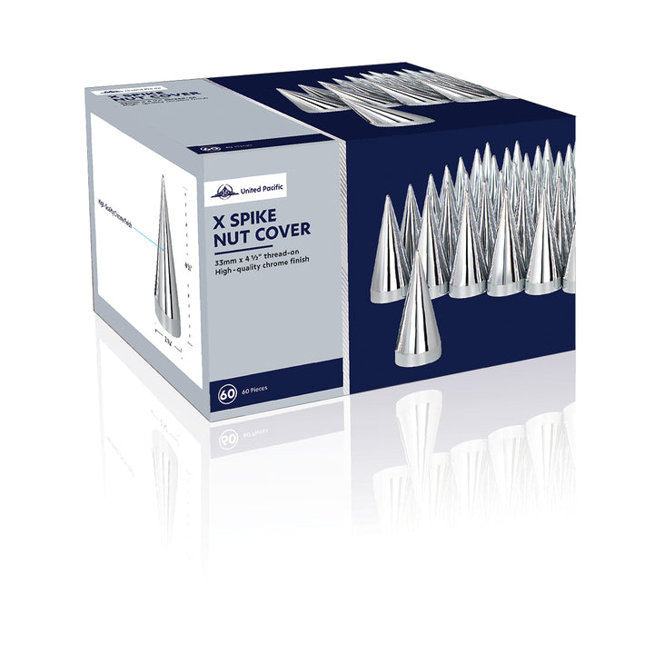 33mm x 4-1/2" Chrome Plastic X Spike Nut Covers - Thread-On (60-Pack)