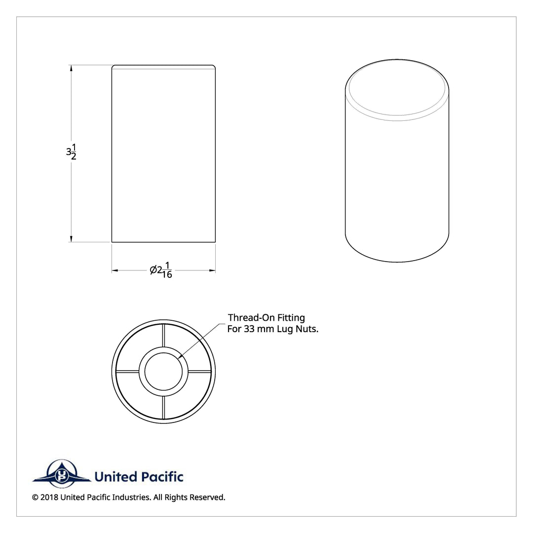 33mm x 3-1/2" Chrome Plastic Cylinder Nut Covers - Thread-On Pack of 10 United Pacific 10013