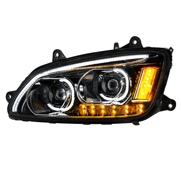 "Blackout" LED Headlight With LED Turn Signal &amp; LED Position Light Bar For 2008-2017 Kenworth T660 - Driver