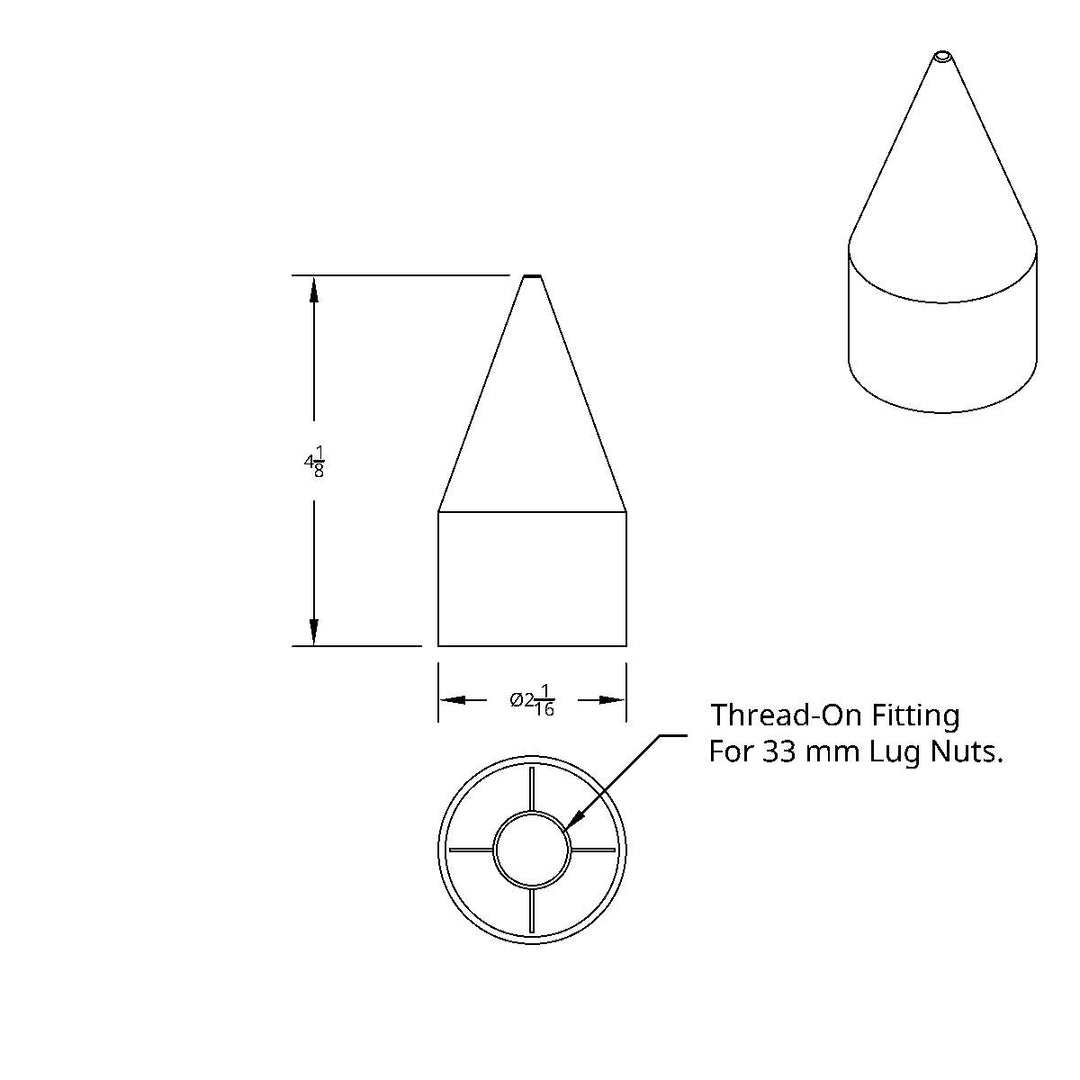 33mm X 4-1/8" Chrome Plastic Spike Nut Covers - Thread-On (Box of 10)