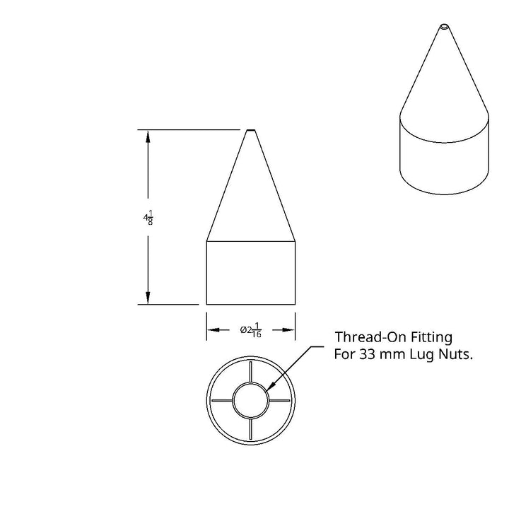 33mm X 4-1/8" Chrome Plastic Spike Nut Covers - Thread-On (Box of 10)