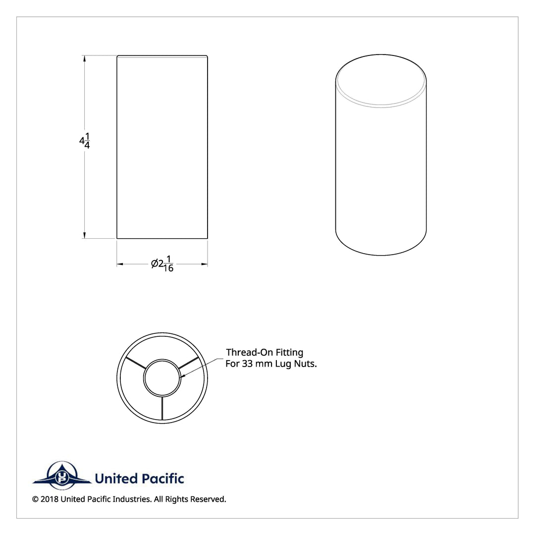 33mm x 4-1/4" Matte Black Tall Cylinder Nut Covers - Thread-On (60-Pack)