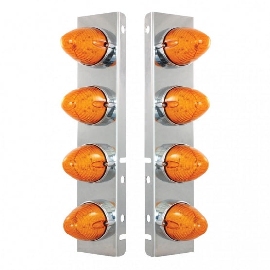 SS Front Air Cleaner Bracket With 8X 19 LED Beehive Lights &amp; Bezels For Peterbilt-Amber LED &amp; Lens