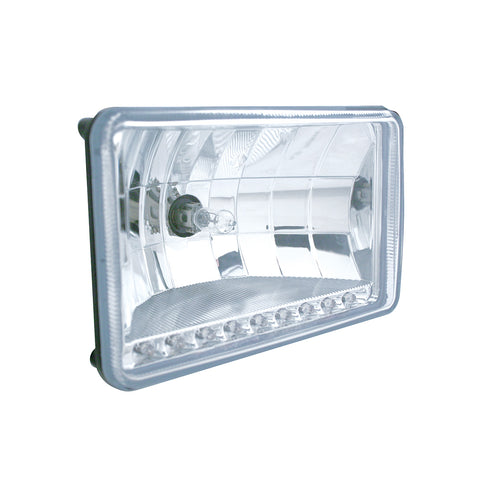 4" X 6" Crystal Headlight With 9 Amber LED Position Light - High Beam