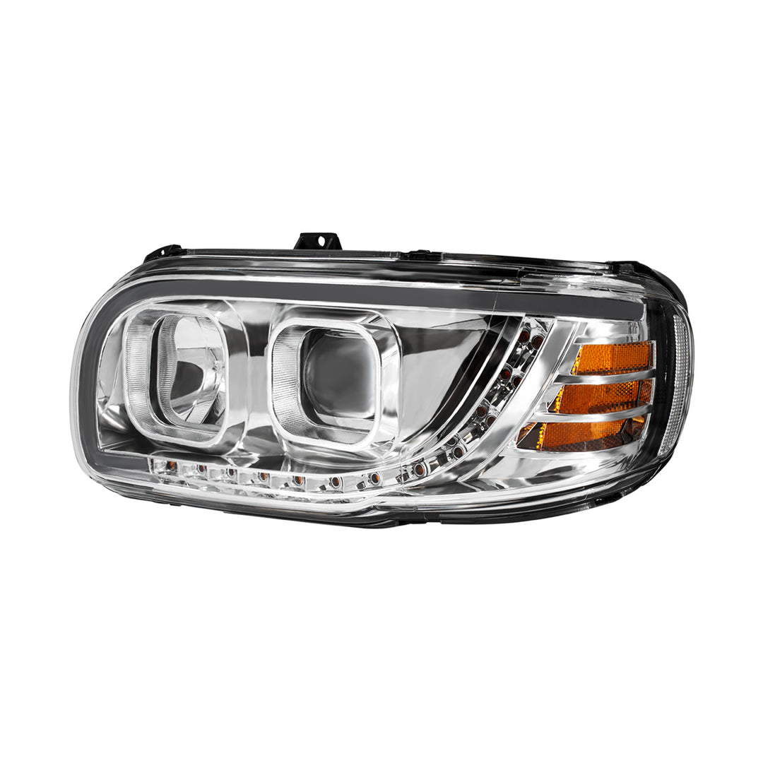 Chrome Projection Headlight With LED Turn Signal &amp; Light Bar For 2008-2024 Peterbilt 389-Driver