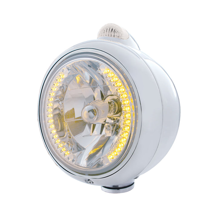 Stainless Steel Guide 682-C Headlight H4 With Amber LED &amp; Dual Mode LED Signal-Clear Lens