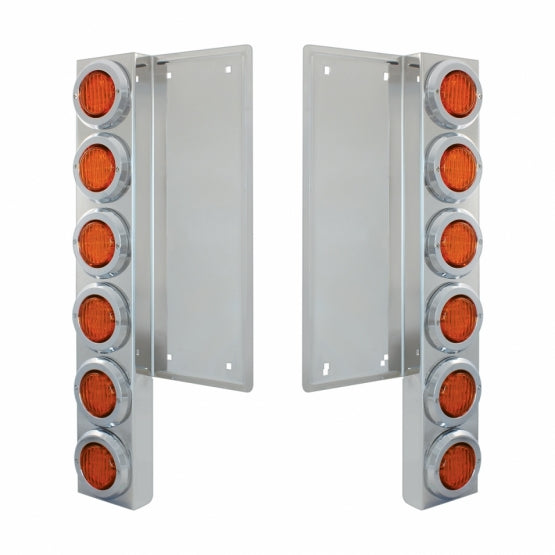 FL SS Front Air Cleaner Bracket W/12X 9 LED 2" Lights &amp; Bezels -Amber LED &amp; Lens