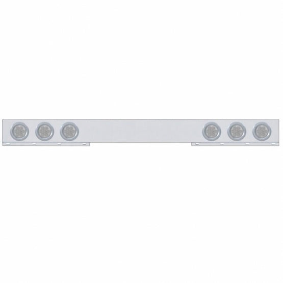 Chrome 1 Piece Rear Light Bar With Six 7 LED 4" Reflector Lights &amp; Bezels - Red LED/Clear Lens