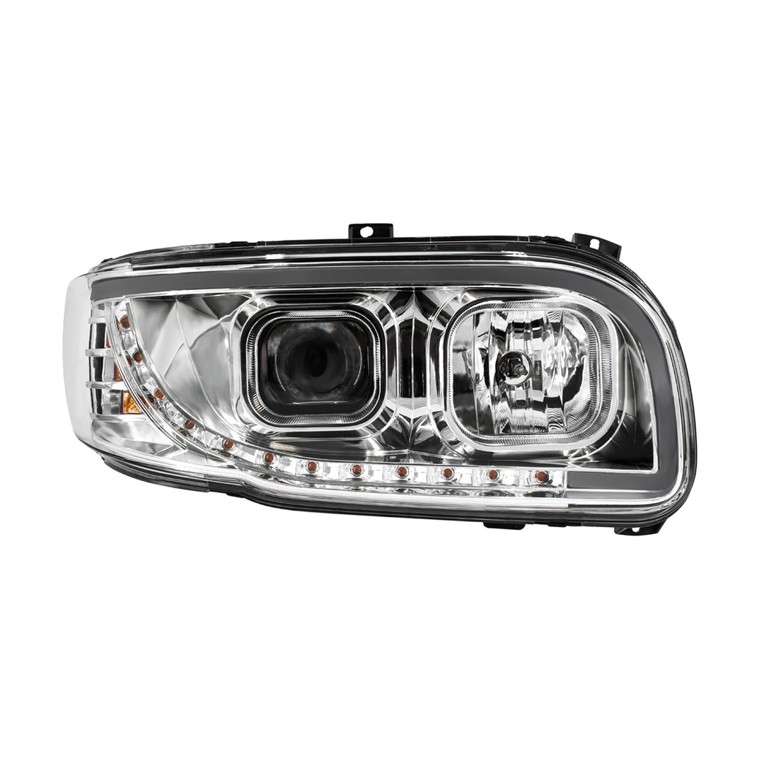 Chrome Projection Headlight With LED Turn Signal &amp; Light Bar For 2008-2024 Peterbilt 389-Passenger