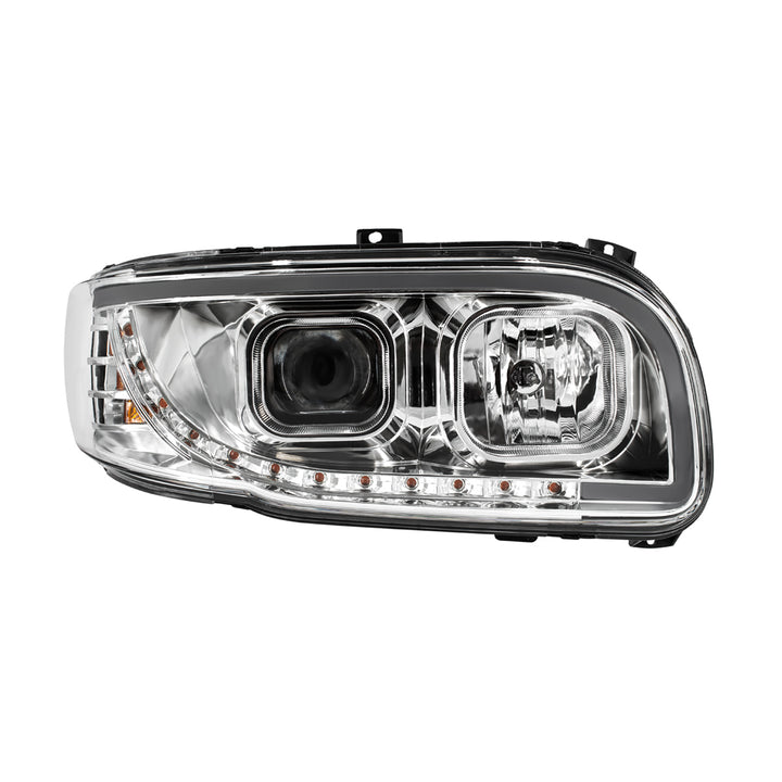 Chrome Projection Headlight With LED Turn Signal &amp; Light Bar For 2008-2024 Peterbilt 389-Passenger