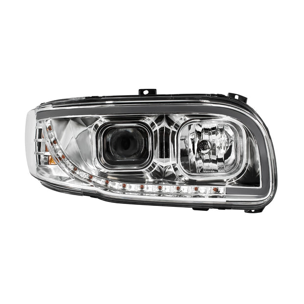Chrome Projection Headlight With LED Turn Signal & Light Bar For 2008-2024 Peterbilt 389-Passenger