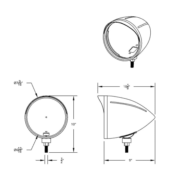 Black "BILLET" Style Groove Headlight Housing With Visor
