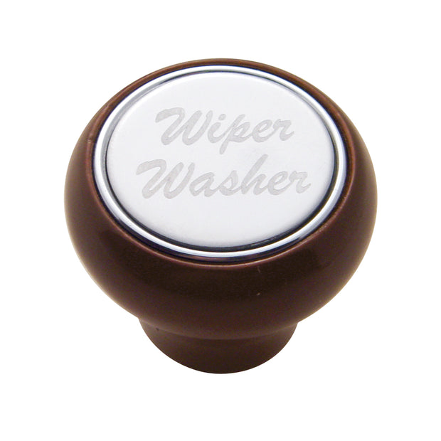"Wiper/Washer" Wood Deluxe Dash Knob - Stainless Plaque