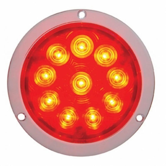 10 LED 4" Round Flange Mount Light (Stop, Turn &amp; Tail) - Red LED/Red Lens