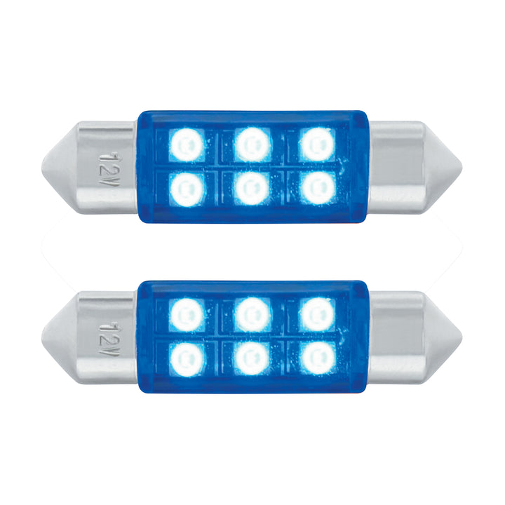 6 SMD High Power Micro LED 6418/6461-36mm Dome Light Bulb - Blue (2-Pack)