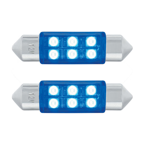 6 SMD High Power Micro LED 6418/6461-36mm Dome Light Bulb - Blue (2-Pack)