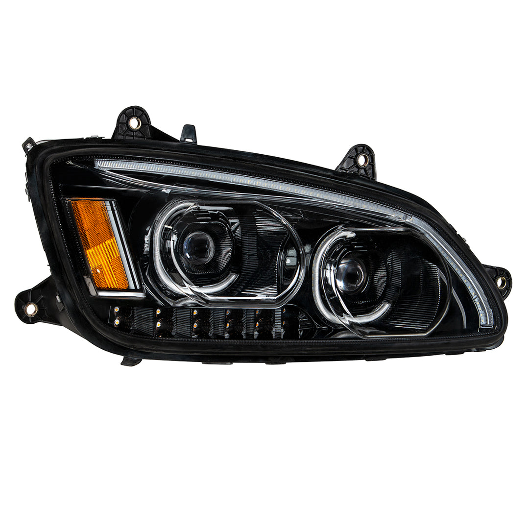 "Blackout" LED Headlight With LED Turn Signal &amp; LED Position Light Bar For 2008-2017 Kenworth T660 - Passenger