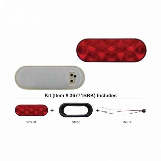10 LED Oval Light Kit (Stop, Turn &amp; Tail) - Red LED/Red Lens
