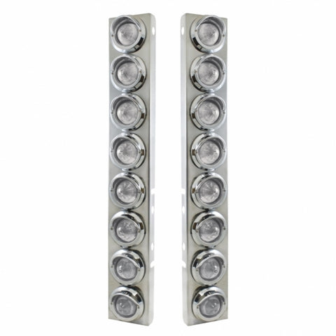 SS Front Air Cleaner Bracket With 16X 9 LED 2" Beehive Lights & Visors For Peterbilt-Amber LED/Clear Lens