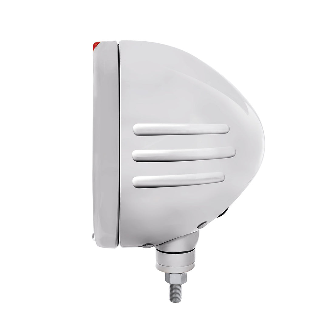 Stainless Steel Bullet Embossed Stripe Headlight H4 With Amber LED &amp; Dual Mode LED Signal - Amber Lens