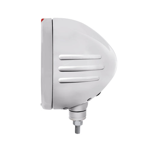 Stainless Steel Bullet Embossed Stripe Headlight H4 With Amber LED & Dual Mode LED Signal - Amber Lens