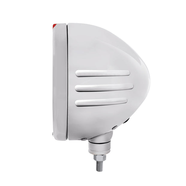 Stainless Steel Bullet Embossed Stripe Headlight H4 With Amber LED & Dual Mode LED Signal - Amber Lens
