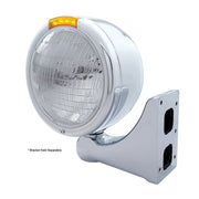 Stainless Steel Classic Half Moon Headlight 6014 Bulb & LED Turn Signal - Amber Lens