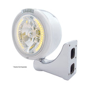 Stainless Steel Classic Half Moon Headlight H4 With Amber LED & Signal - Clear Lens