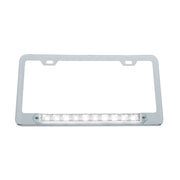 Chrome License Plate Frame With 10 LED 9" Light Bar - White LED/Clear Lens
